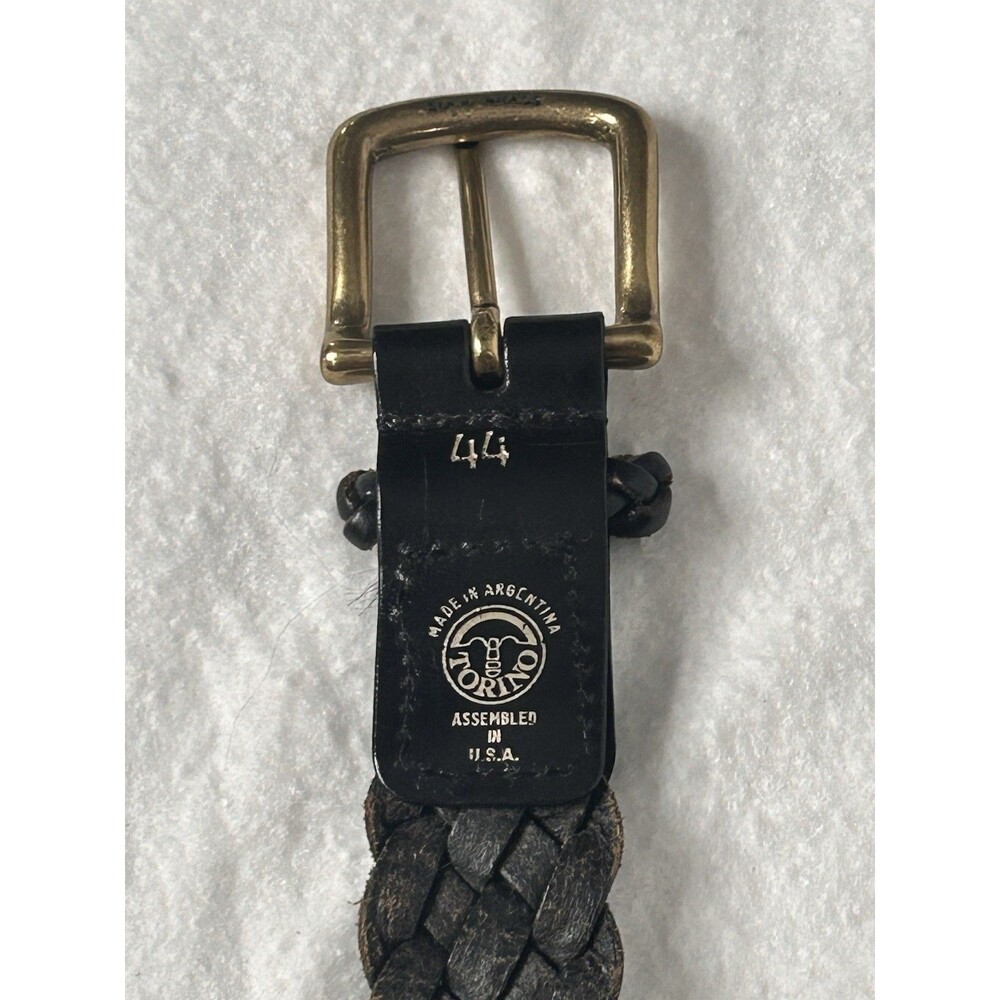 Torino Leather Belt Black Braided Mens Size 44 Brass Buckle Argentina - Picture 3 of 6